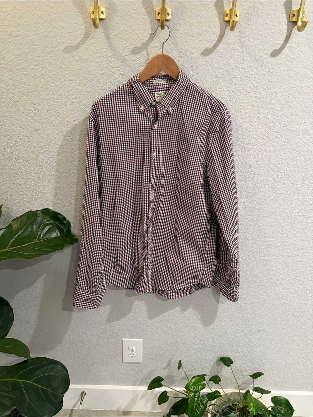 J. Crew Red and Navy Gingham Button-Down Shirt